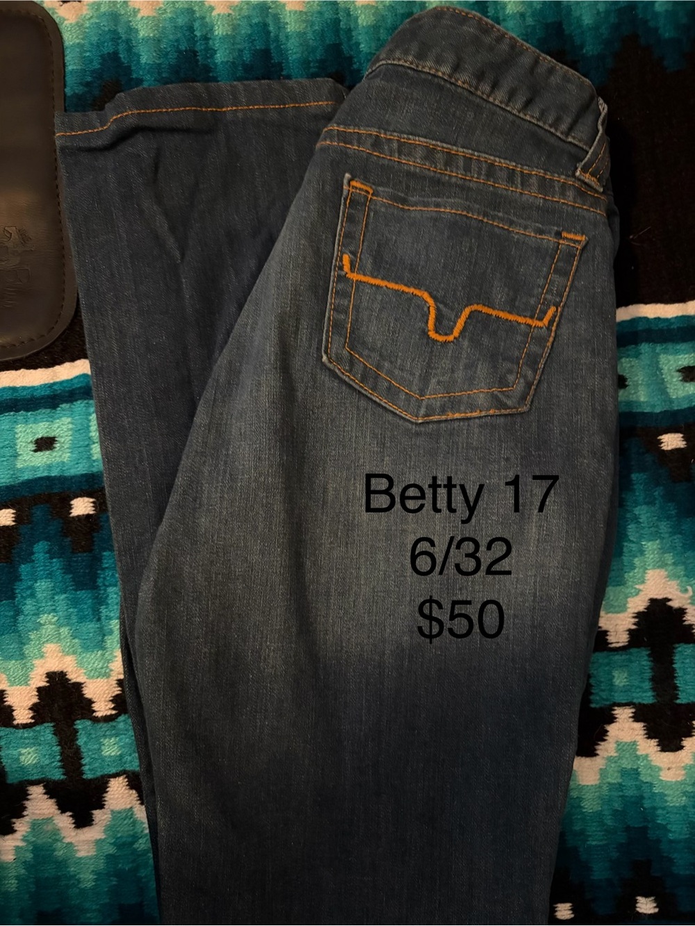 Kimes Ranch Blue Boot Cut Jeans with Orange Stitching